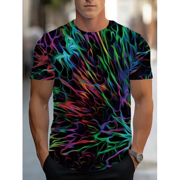 Men's Short Sleeve T-Shirt - Neon Abstract, Summer Top, Washable Shirt, Comfortable Fit
