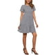 thumbnail image 2 of Vestido corto de manga corta con estampado de cuadros para mujeres, cuello redondo, cintura alta, vestido casual en capas, color negro, 2 of 5