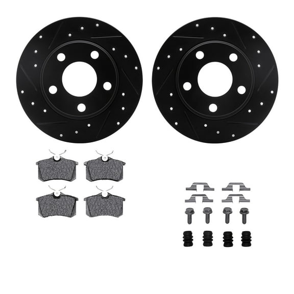 Dynamic Friction Company Rear Brake Rotors-Drilled and Slotted-Black with 5000 Advanced Brake Pads includes Hardware 8512-73032