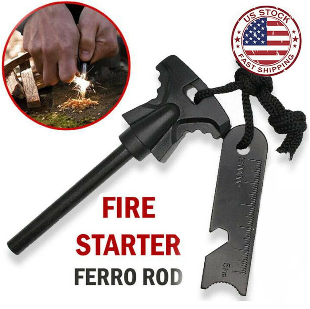 Ferro Rod Fire Starter Survival FireSteel 6x1/2 camo paracord striker scraper 