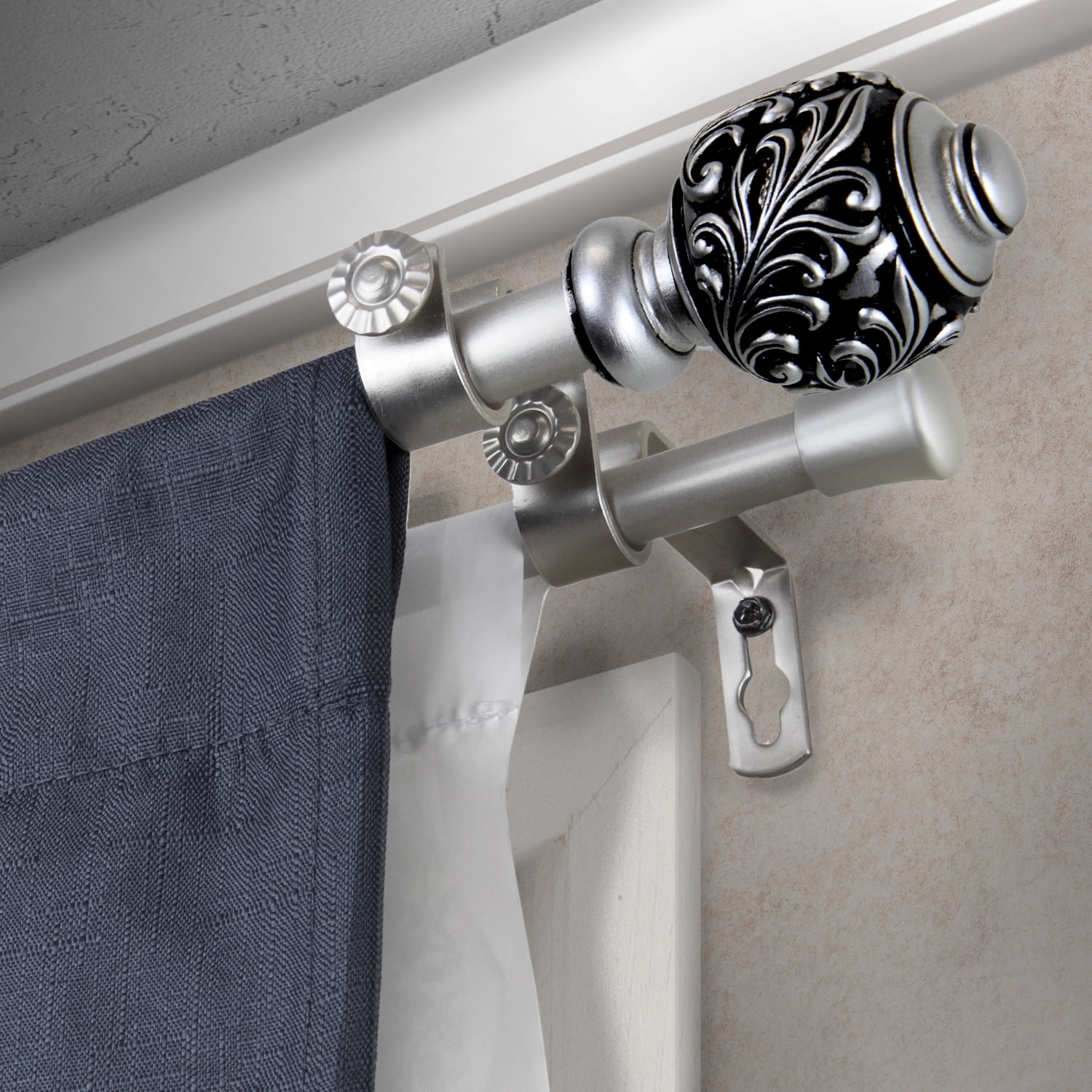 Central Design Products Steel 0.62" Modern Double Curtain Rod, Silver
