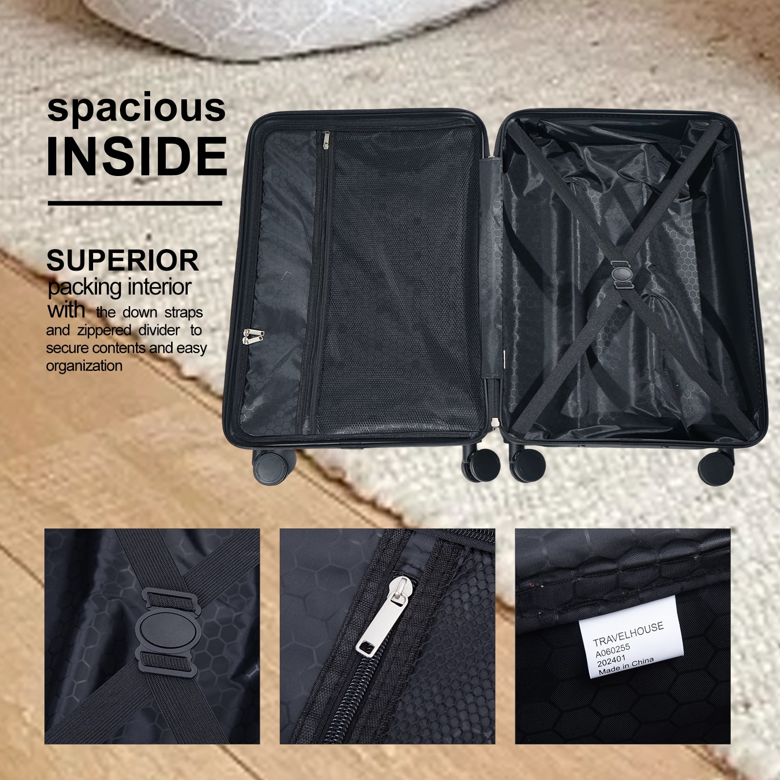 Travelhouse 4 Piece Hardshell Luggage Set Hardside Lightweight Suitcase with TSA Lock Spinner Wheels.(Blue)
