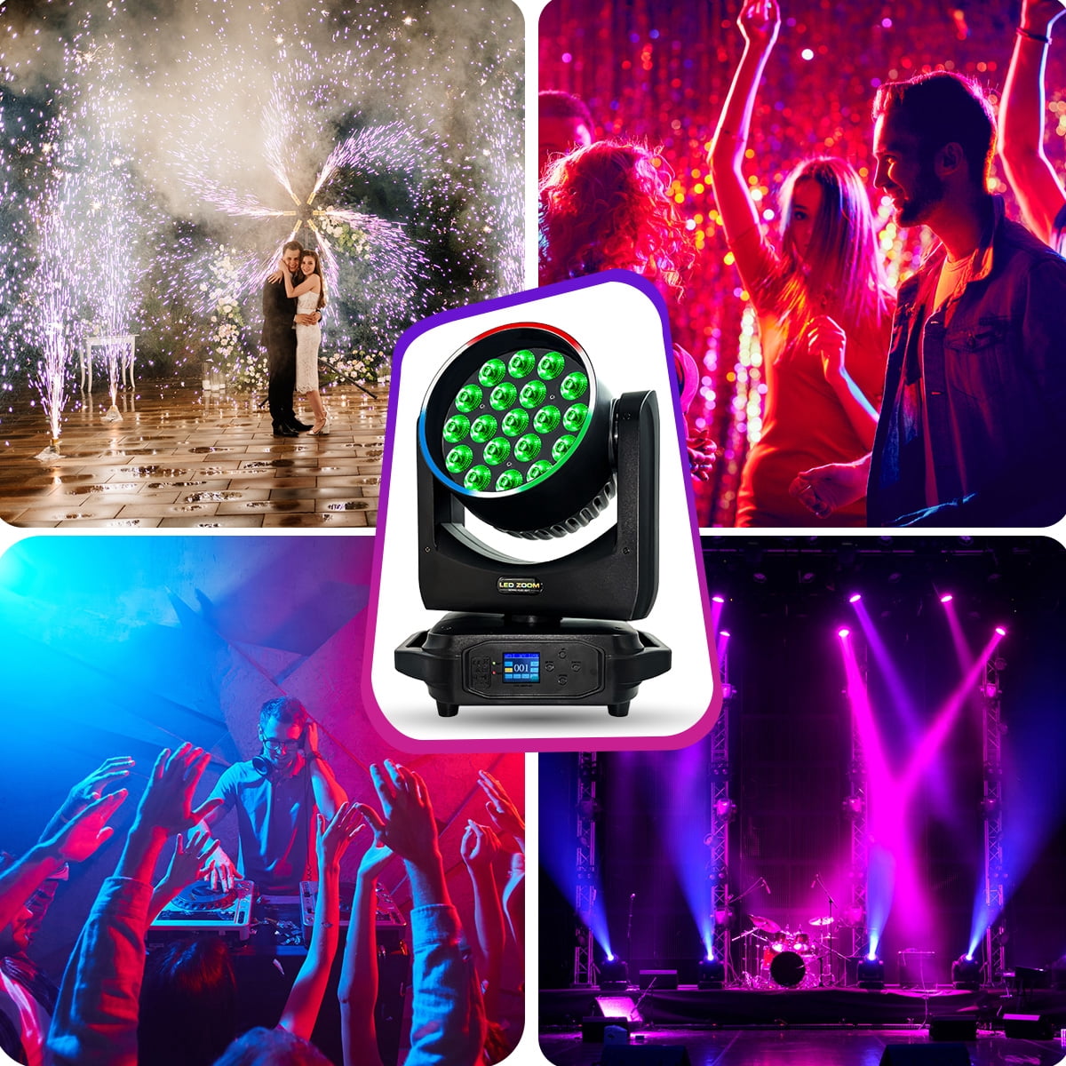 19x15W Led Moving Head RGBW Beam & Wash Zoom DJ Stage Light Equipment Concert Productions Professionals Wedding