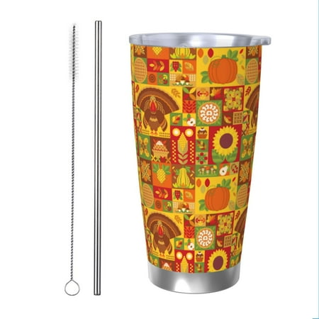 

Bingfone Thanksgiving Day for 20 Oz Stainless Steel Travel Mug Double Wall Water Coffee Cup for Home Office Outdoor Works Great for Ice Drinks and Hot Beverage-Straw Two-piece Set