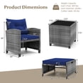 thumbnail image 3 of Gymax 5 PCS Rattan Furniture w/ 2 Ottomans & Tempered Glass Coffee Table Patio Navy, 3 of 4