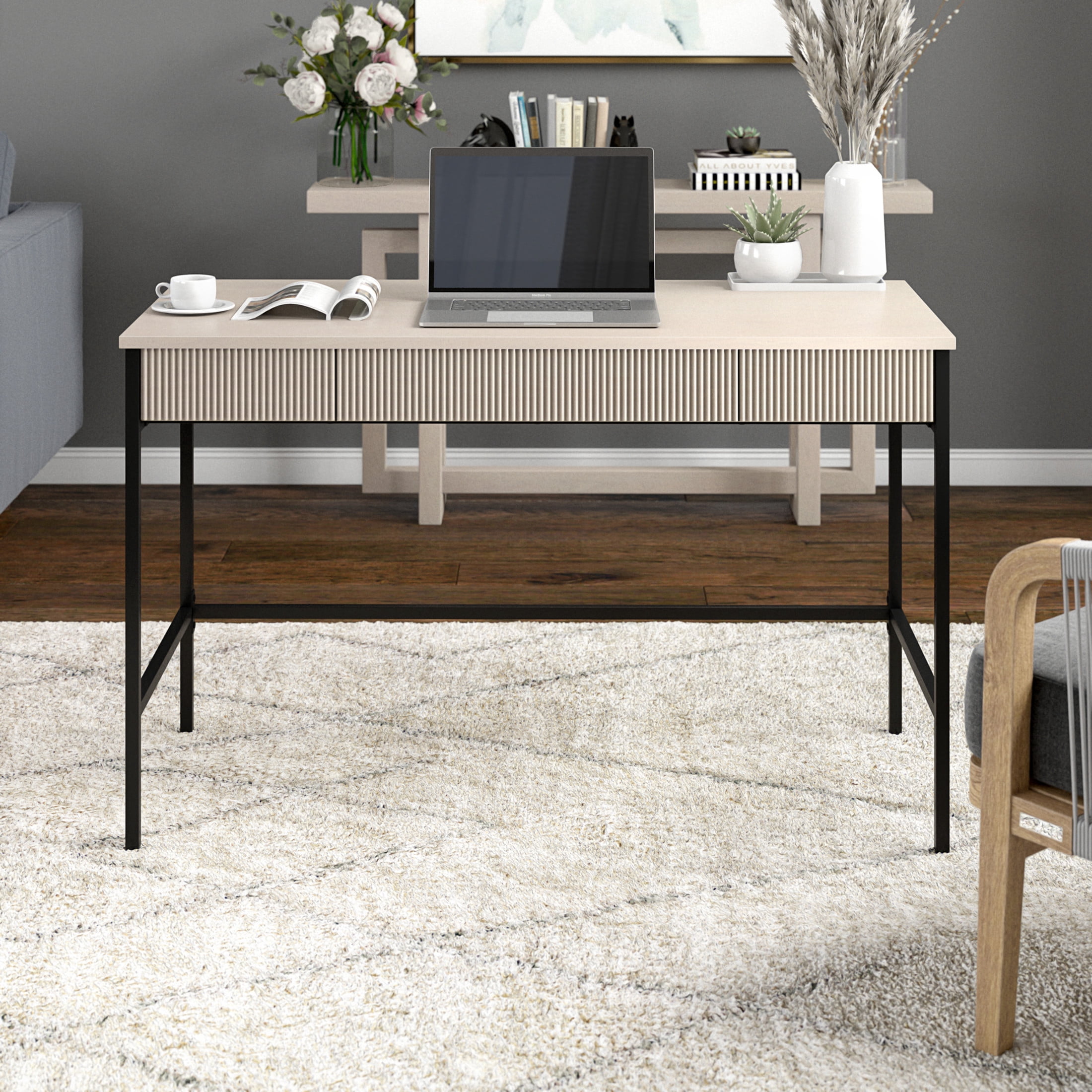 Evelyn&Zoe Mid-Century Modern 48" Wide Alder White Home Office