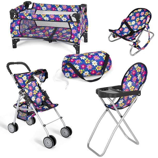 Set de juego Baby Doll Flash n Color, diseño floral, 4 piezas