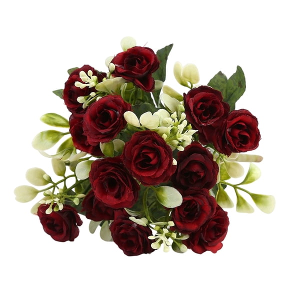 15 Stem Artificial Rose Bouquet Burgundy Deep Red Flowers for Home Decor Wedding Centerpieces
