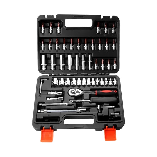 Amdohai 53-Piece 1/4 Socket Set for Home Car Automobile Bike Mechanic Projects Repair Household Garage Trunk with Plastic Toolbox Storage Case