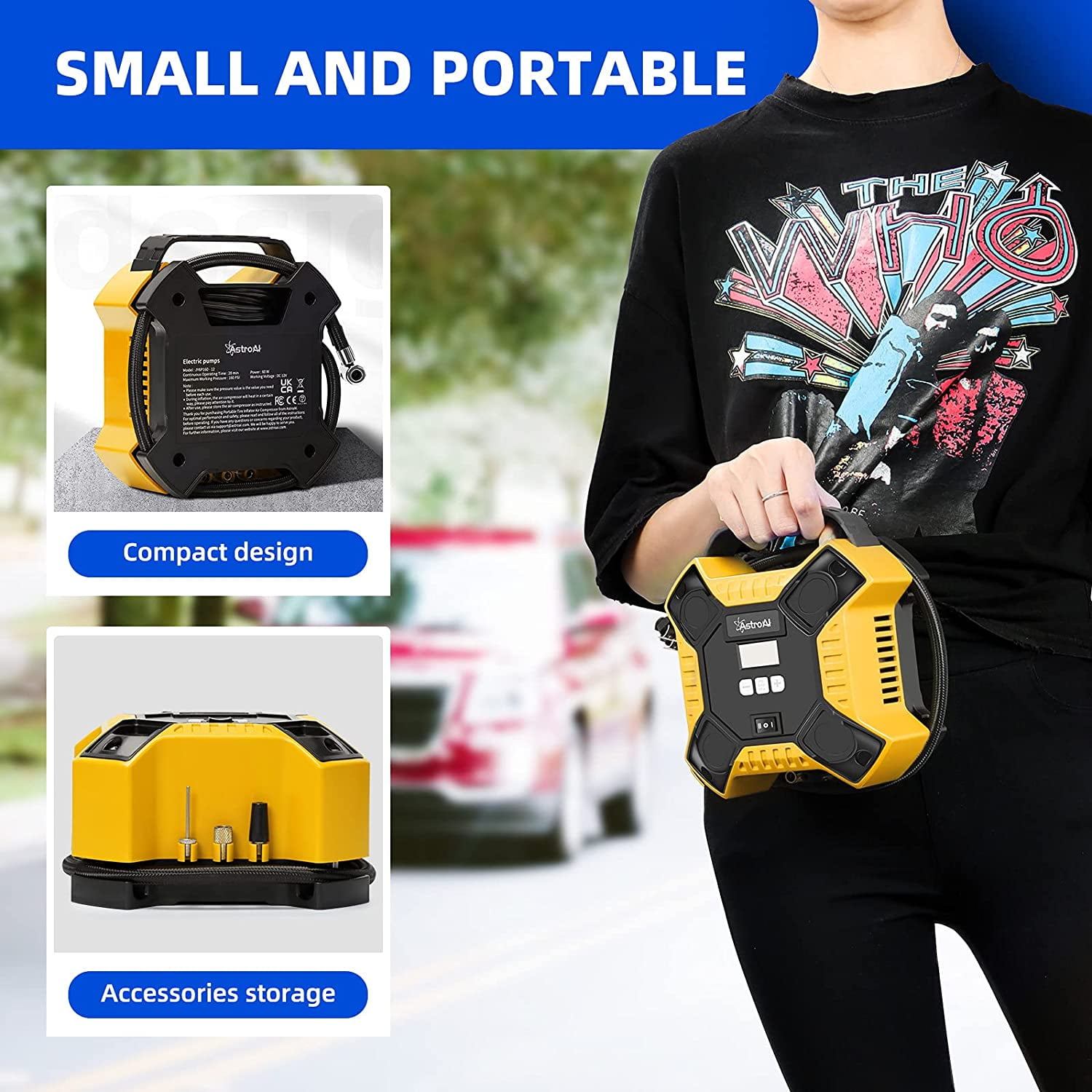 Car Air Compressor, Tire Inflator 160 PSI, Air Tire Pump for Car Tires Yellow