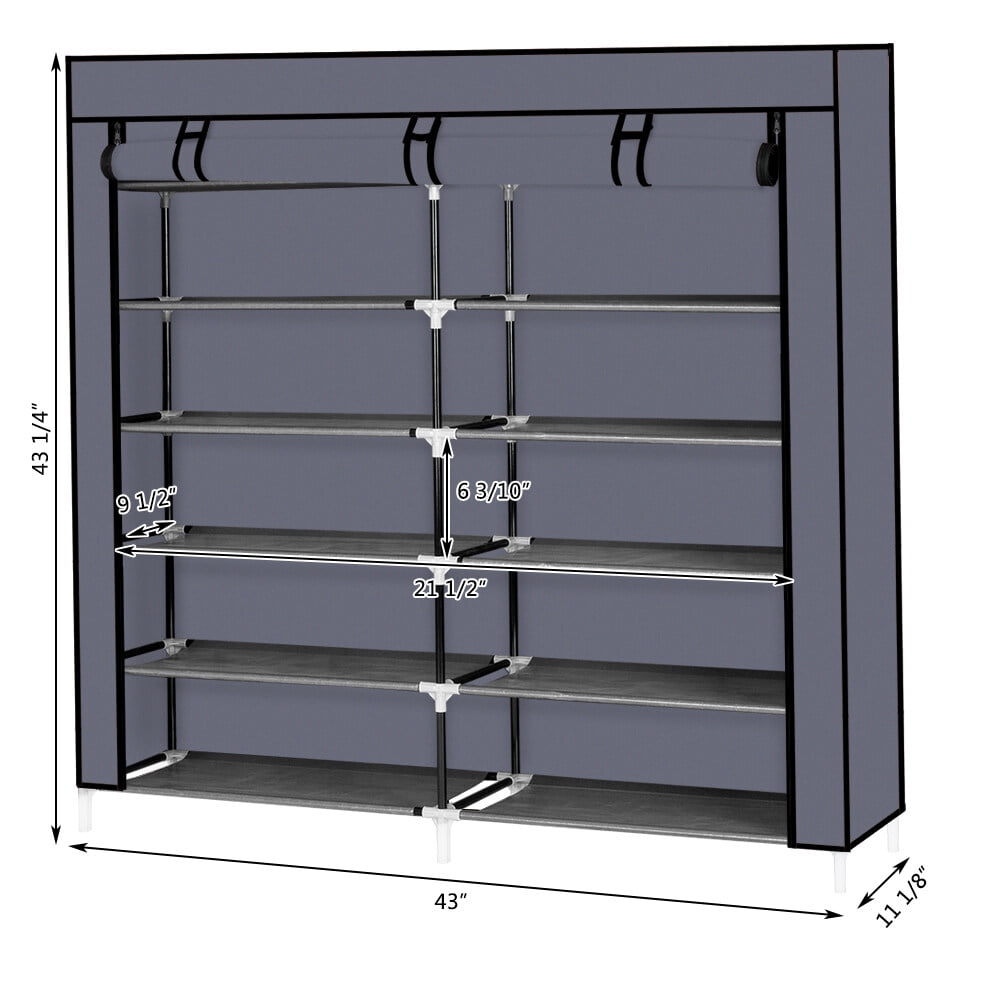 7-Tier 14-Shelf Dustproof Shoe Rack with Zippered Cover, Non-Woven Fabric Steel Tube Shoe Organizer, Tool-Free Assembly Storage for Entryway Closet Bedroom