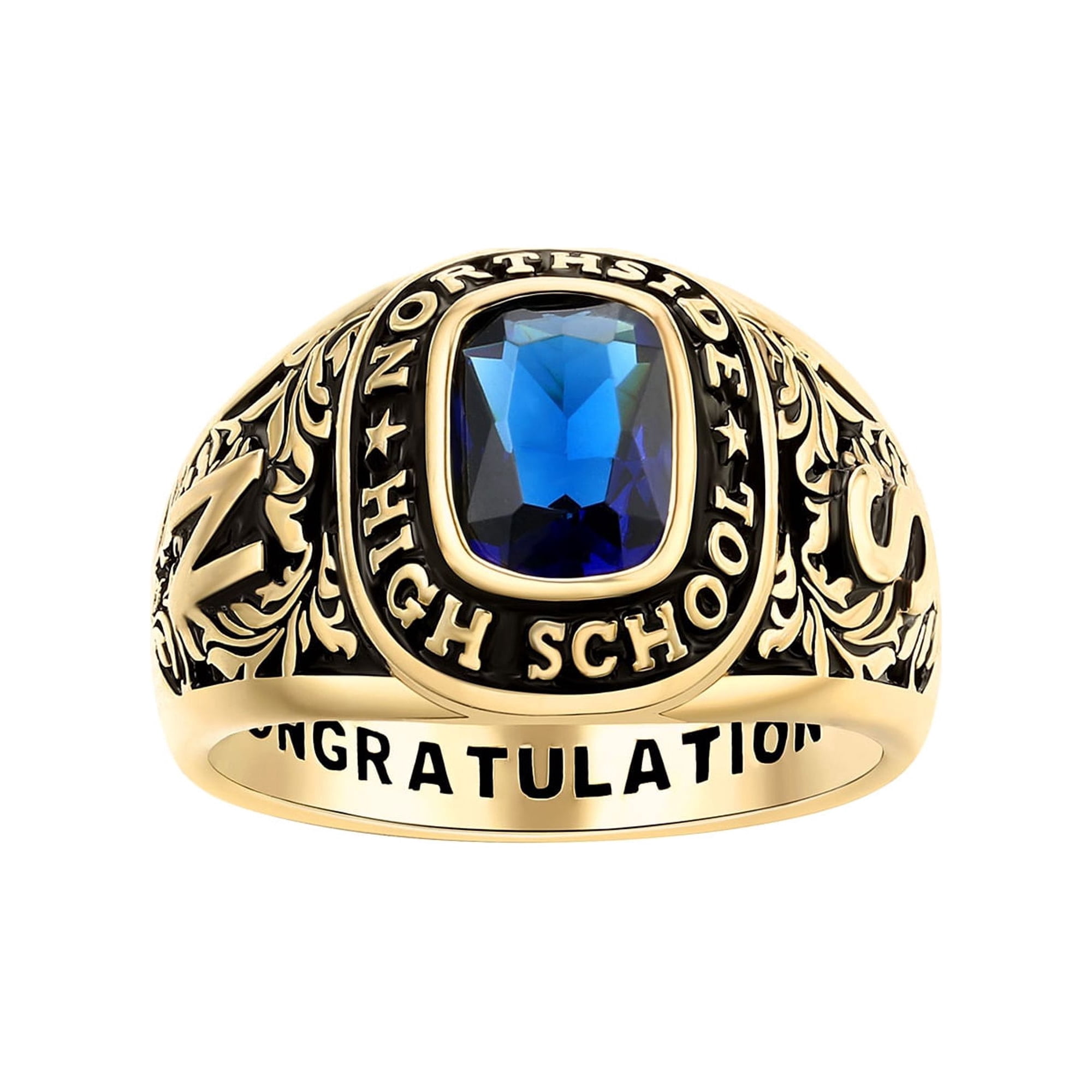 Bhavani Gems CLASS RING Women's 14K Gold Plated Celebrium Large Classic Class Ring , Personalized, High School or College