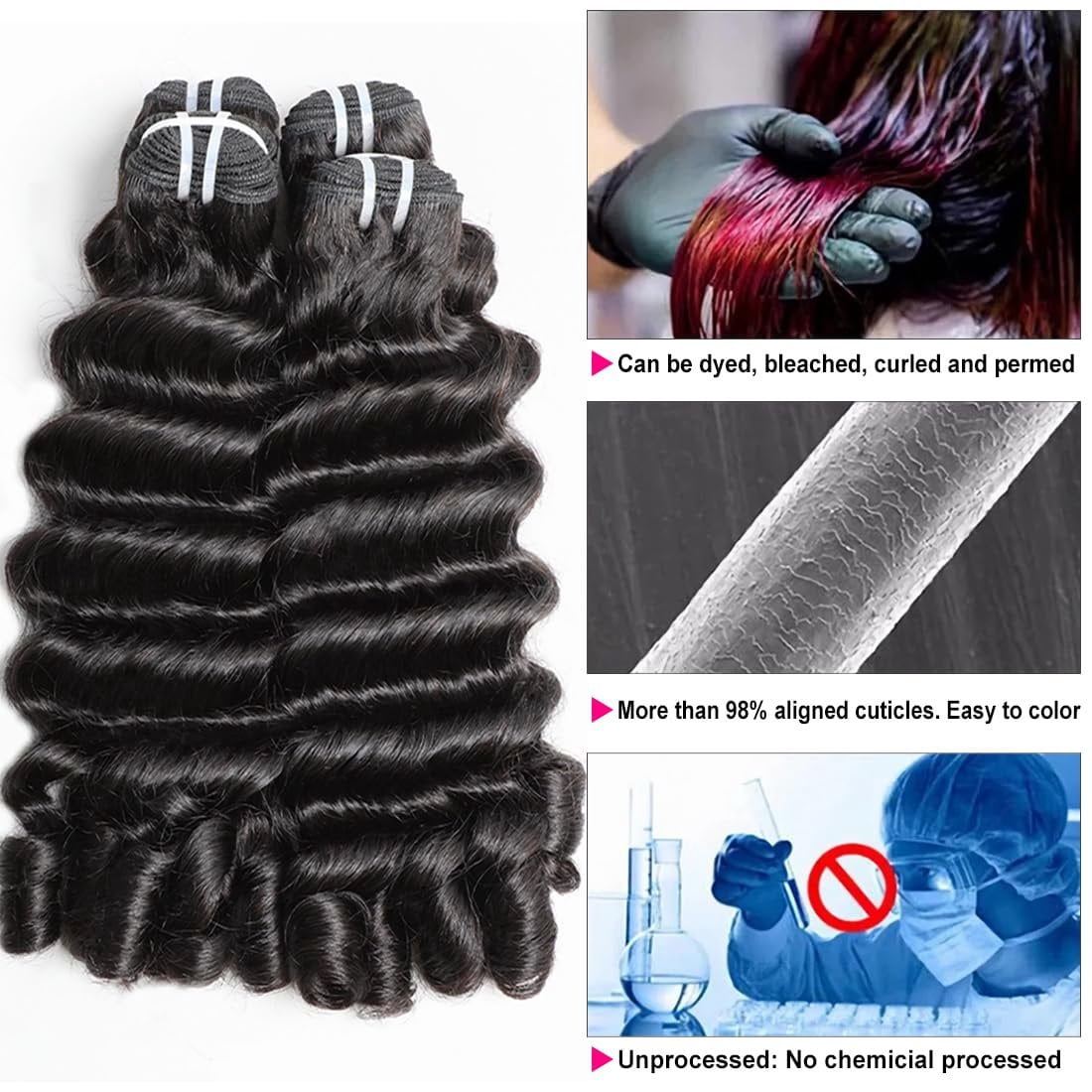 15A Burmese Deep Wave  Human Hair 14 Inch 1 Bundle  Free Unprocessed Brazilian Virgin Hair Weft with Spiral Curly End for Women Deep Wave Human Hair Weft Extensions