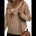 thumbnail image 3 of Suéteres de Cuello en V para Mujer, Blusas Vintage Holgadas con Mangas Largas y Lazo. Caqui M, 3 of 10