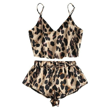 

Satin Pajamas Sexy Lace Pijama Nightie Sleepwear Home Clothes Tops + Shorts Women s Silk Pajamas Leopard Pajama Set пижама