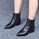 thumbnail image 4 of NECHOLOGY Botas Mujer Adulto Femenino Zapatos Botines de mujer Mujer Color sólido Cómodo Tacones cuadrados Cremallera Botines cortos Zapatos de punta estrecha (Black, 7.5), 4 of 7