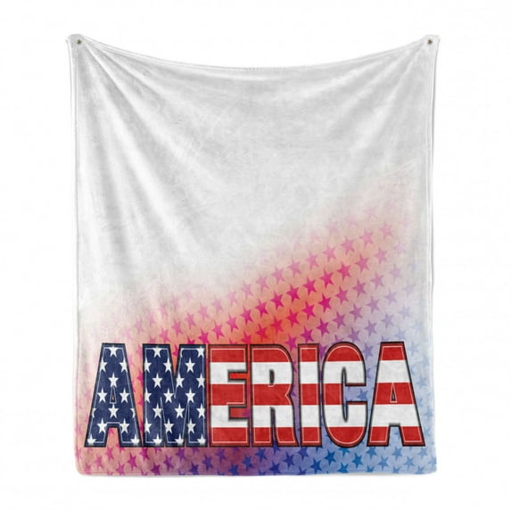 American Soft Flannel Fleece Blanket, USA Flag on America Stars Background Illustration Freedom Independence Liberty, Cozy Plush for Indoor and Outdoor Use, 50" x 60", Red Blue White, by Ambesonne