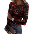 thumbnail image 2 of Halloween Shirts for Women Long Sleeve Crew Neck Shirts Funny Pumpkin Graphic Ribbed Shirts Fall Slim Fit Basic Tops, 2 of 5