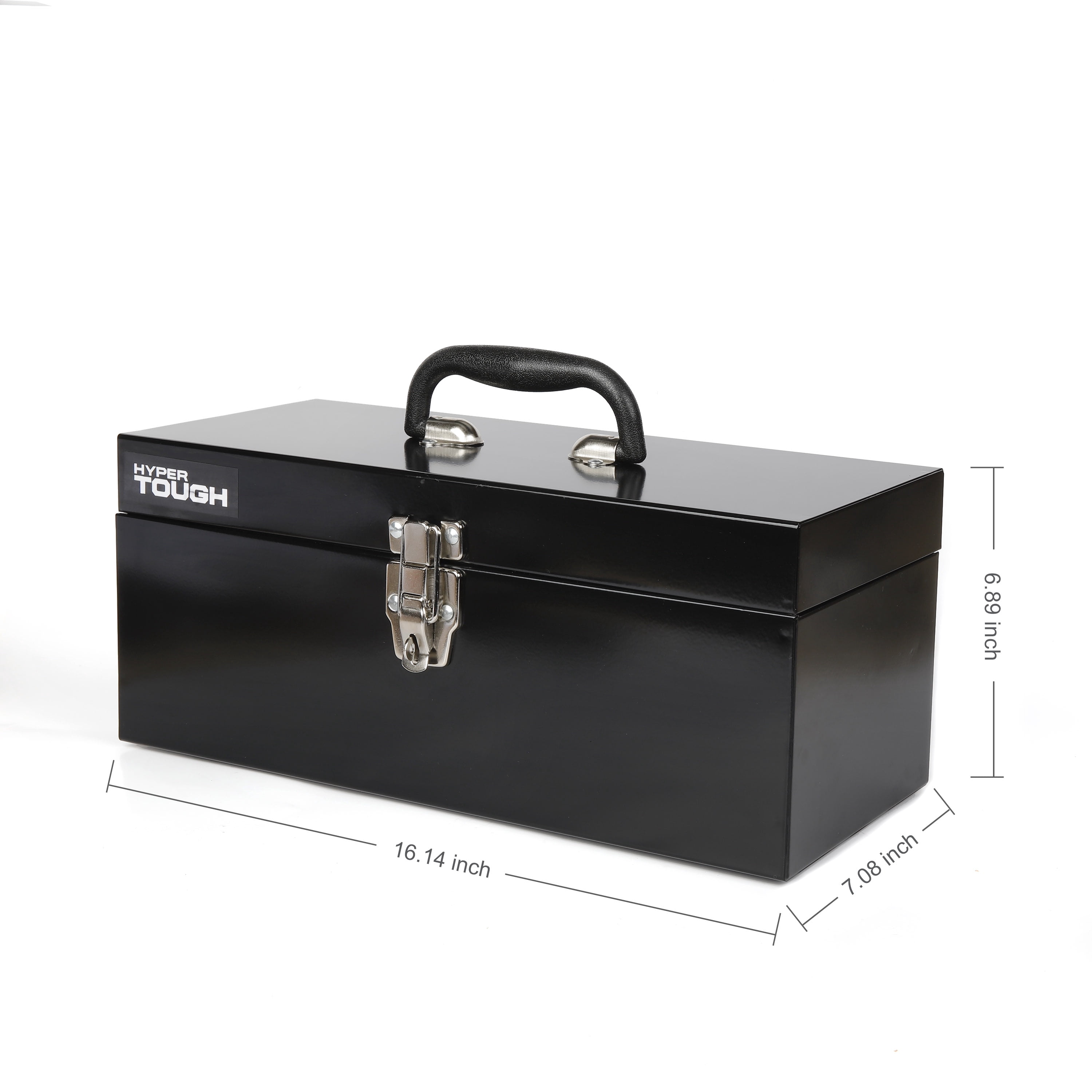 Hyper Tough 16-inch Black Metal Toolbox with Removable Tray