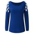 thumbnail image 3 of QELUSQELUS Women Plus Hollow Long Sleeve Scoop Neck Jewish Drilling Solid Daily T-Shirts, 3 of 4