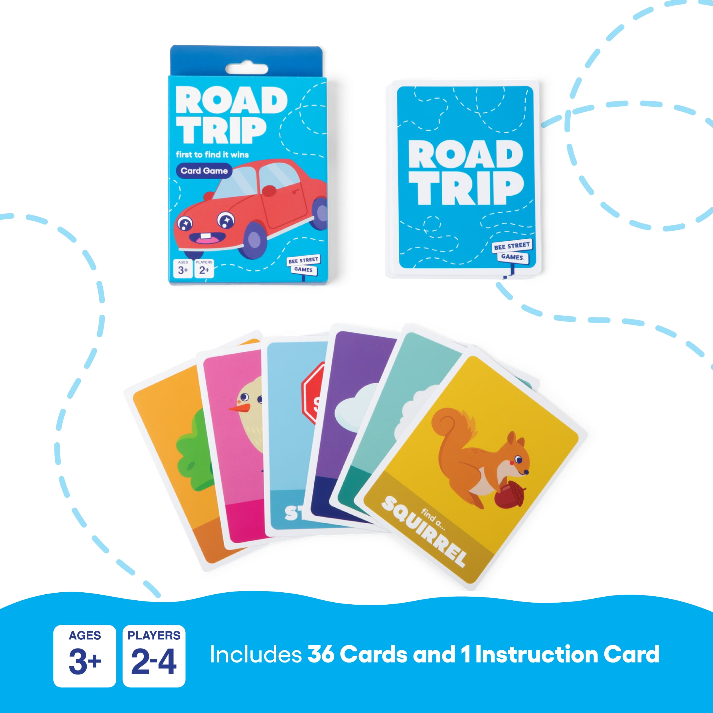 Road Trip from Bee Street Games,  Road Trip Games for Kids and Family Fun on The Go,  Includes 36 Jumbo Playing Cards.