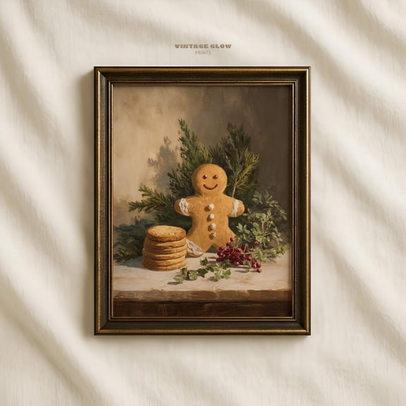 Vintage Gingerbread Man Wall Art Print, Cozy Christmas, Holiday Baking, Kitchen And Gallery Wall Decor