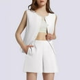thumbnail image 2 of Business Casual Outfits for Women Fashion Leisure Sleeveless Solid Color Blazer and Shorts Dressy 2Pcs Set, 2 of 5