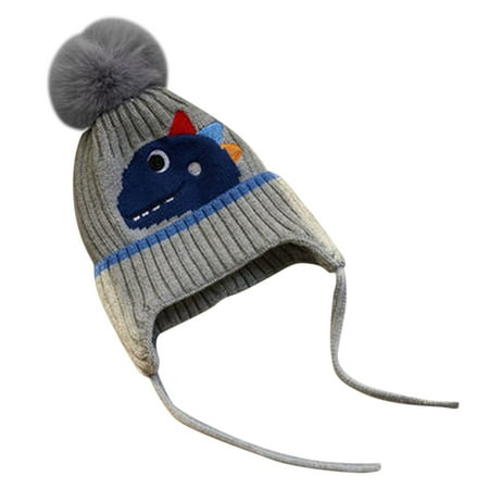 

Sun Hat For Baby Boys Animal Dinosaur Soft Warm Knit Winter With Cap Sun-Hats Gray One Size 3-10Y