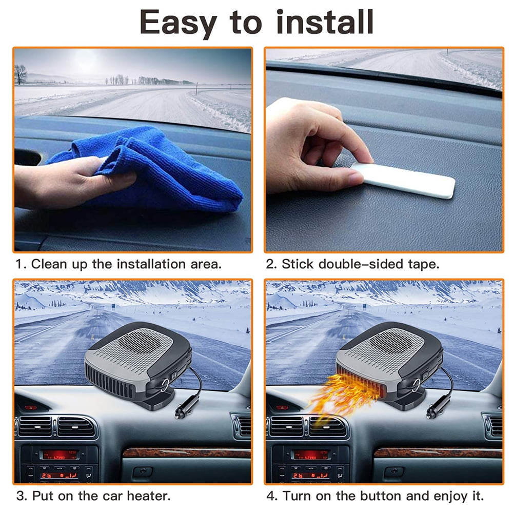 Chauffage De Voiture 12V Portable - 2 En 1 Anti-buée/dégivreur, Base Rotative 360°, Prise Allume-cigare - 3