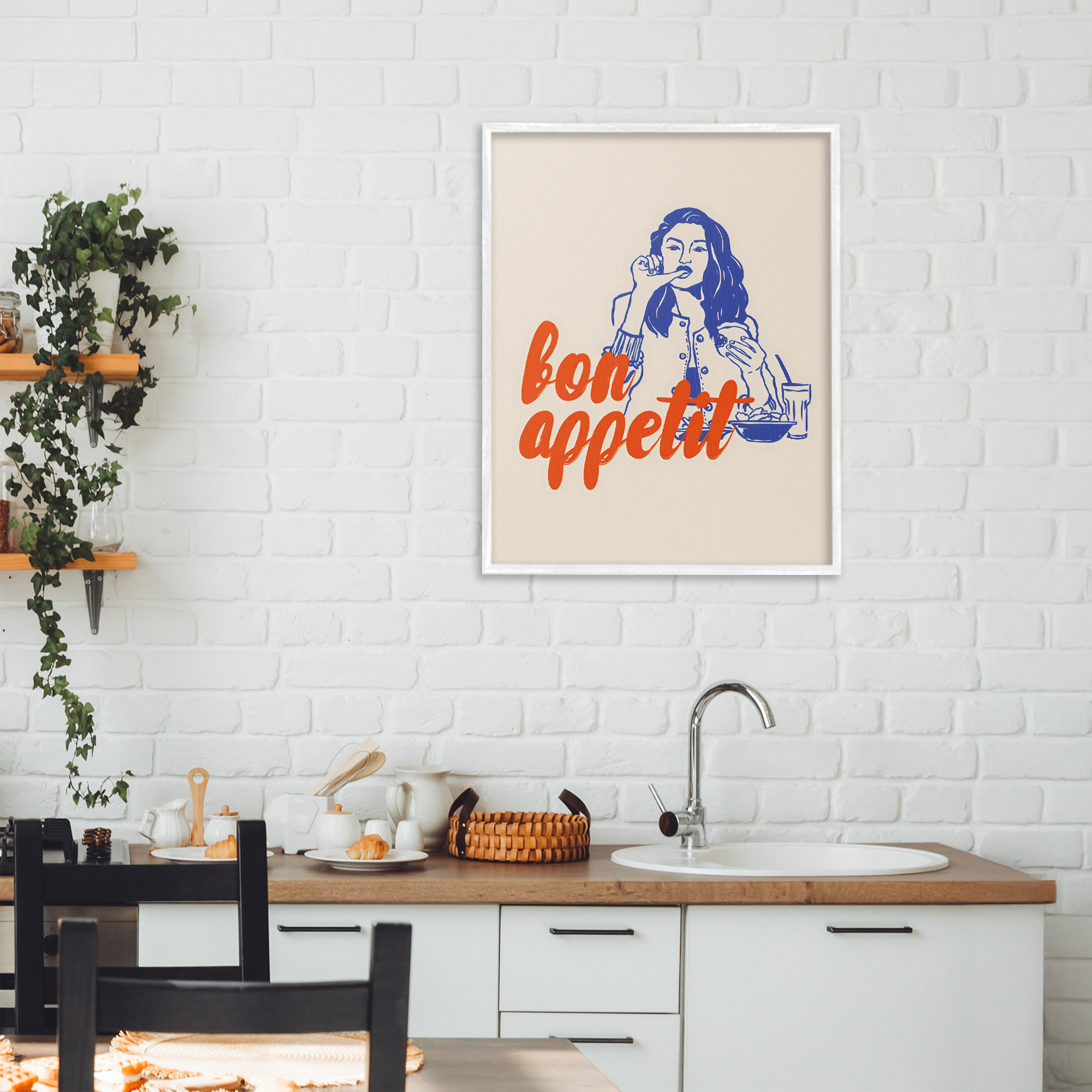 Stupell Industries Bon Appetit Woman Enjoying Meal White Framed Giclee Art, design by The Prints Vibe