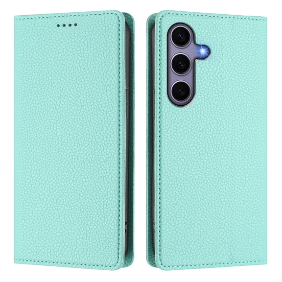 Magnetic Flip Wallet Case for Samsung GalaxyS25,Compatible Card Holder with RFID Protection Built-in Stand TPU   PU Leather Phone Cover, Mint green