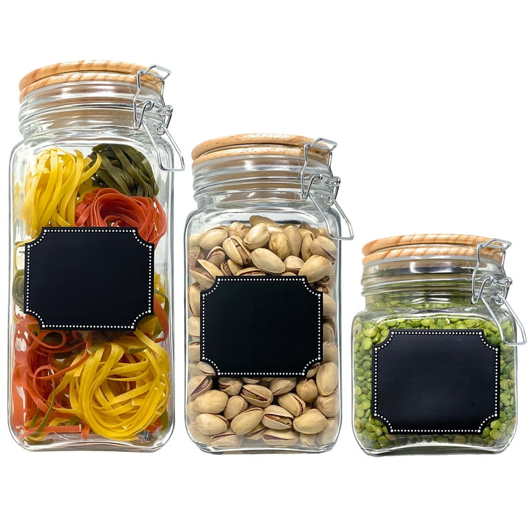 Glass Canisters with Airtight Wood Lid and Chalkboard Labels (Set of 3 – CB  Accessories