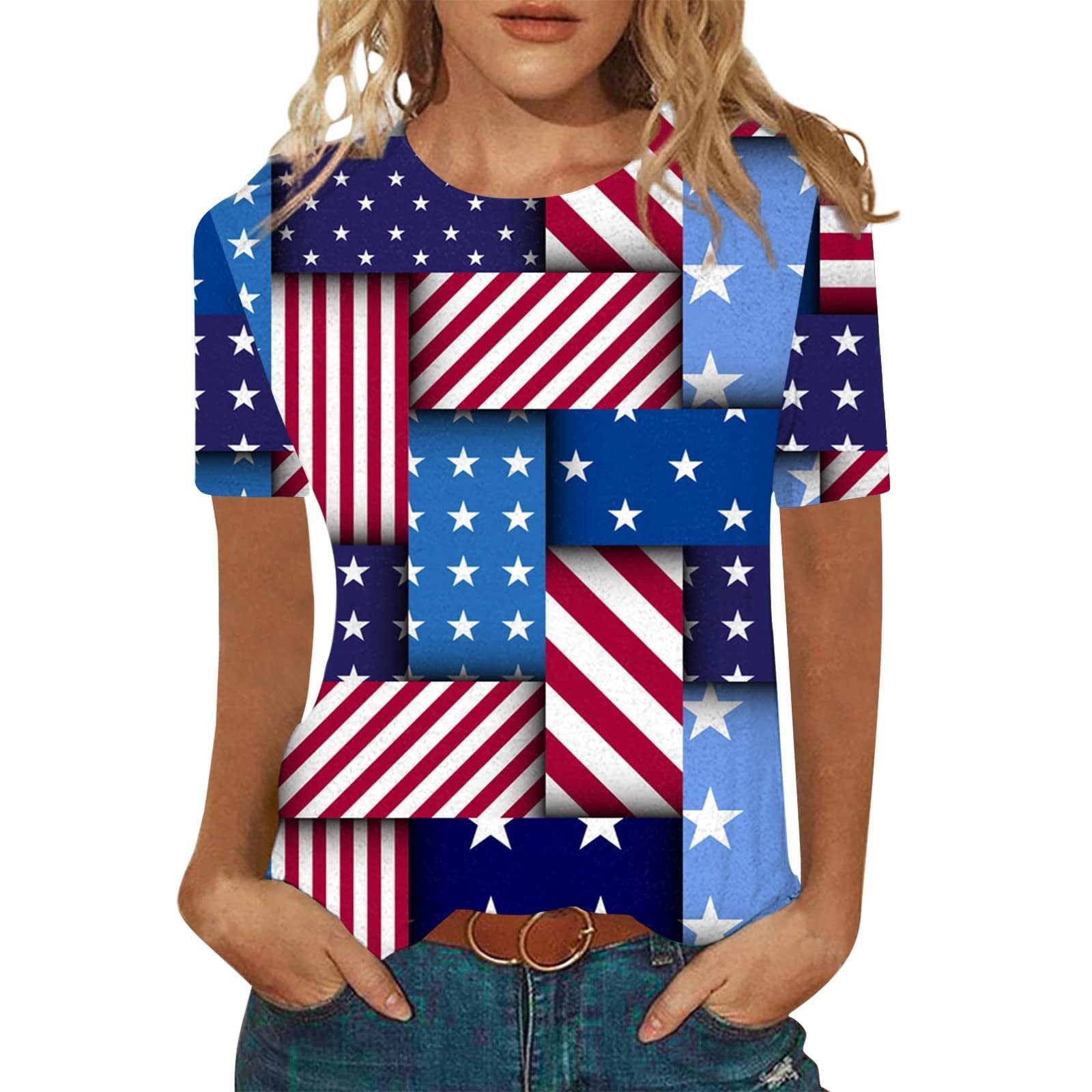 Gaecuw Independence Day Shirts Independence Day Womens Tops Fashion Summer  V Neck Short Sleeve Casual T Shirt Blouse Patriotic Graphic Tees American