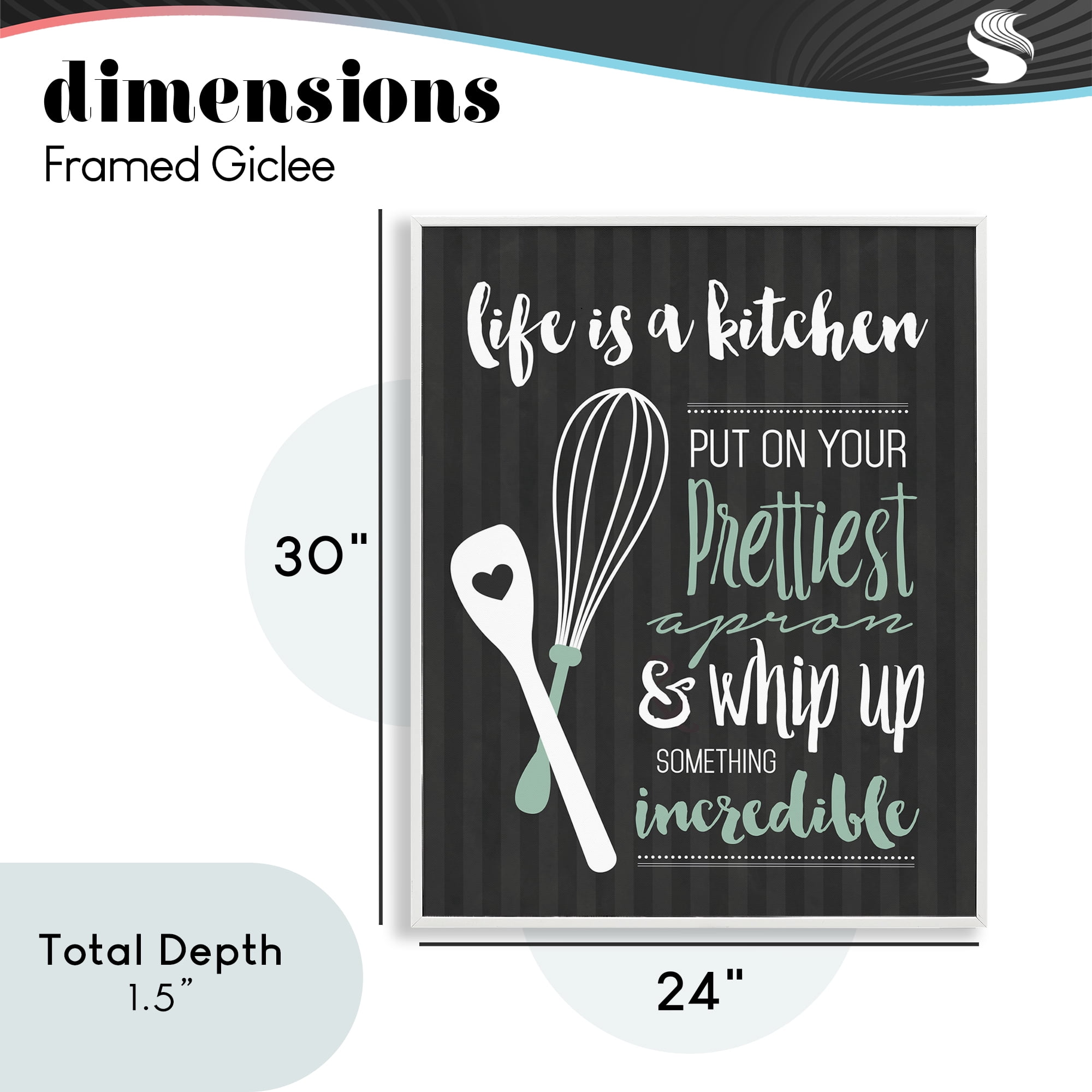 Life Is A Kitchen Motivational White Framed Giclee Art, design by Lettered and Lined