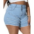 thumbnail image 6 of Gocolloa Women Plus Size Jean Shorts Stretchy High Waisted Frayed Raw Hem Denim Shorts White Blue 20W, 6 of 7