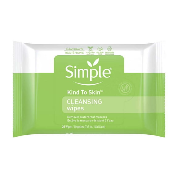 Pack of 2 Simple Kind to Skin Cleansing Facial Wipes, 25 ct (Package May Vary)