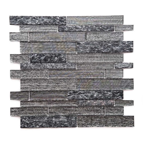 The Tile Life Cosmos Brick Black Glass Mosaic Wall Tile 12x12 in 1-Piece