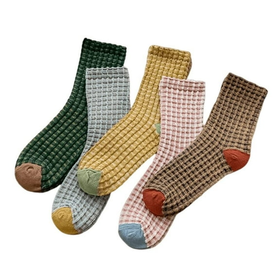 BH-JJSMGS Multi-Colored Checkered Cute Cotton Crew Socks For Women, Size 5-8, Pack of 5