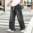 thumbnail image 4 of CONROSES Mens Baggy Jeans Solid Color Denim Pants for Men Casual Wide Leg Elastic Waist Drawstring Soft Loose Jeans With Pockets, 4 of 4