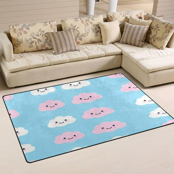 Pink and White Clouds Soft Polyester Area Rug 31''x20'', Non Slip, Memory Foam, Water Absorbent
