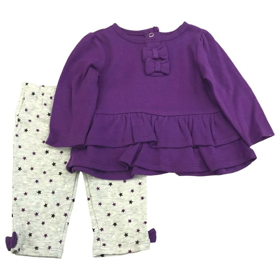 Infant Girls Purple Star Print Baby Outfit Shirt & Pants Set 0-3 Months