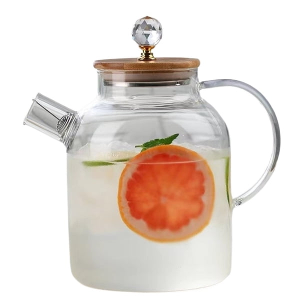 Jarra de agua fría de vidrio transparente con alto contenido de borosilicato, jarra fría for refrigerador, tetera for jugo y té de hierbas
