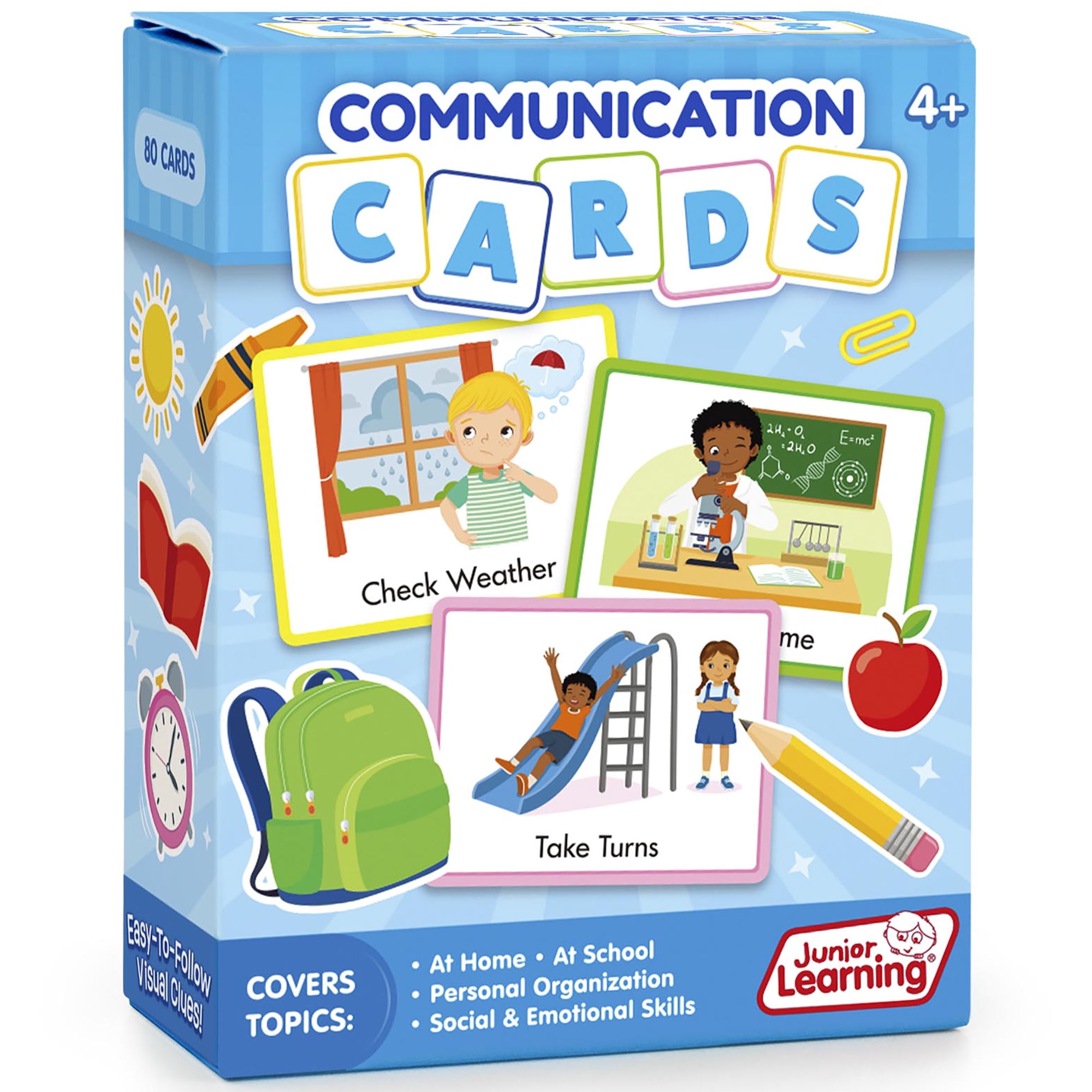 Junior Learning: Communication Cards - 80 Visual Schedule Cards, Daily Routines & Activities, Autism Support, Social & Emotional Development, Kids 4+