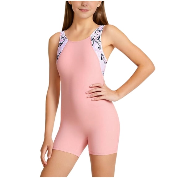 Hellosay One Piece Swimsuits for Teens Strecthy Bathing Suit Sleeveless Beachwear Print Holiday Swimwear Size 5-15 Pink