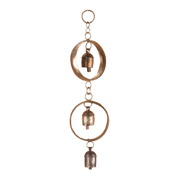 Vivanta Wind Chimes for Outside Decor – Rustic Metal Yard Ornament with 3 Hanging Bells – Handmade Outdoor Porch or Entryway Accent – Indian Craft Deep Tone Garden Decoration Gift
