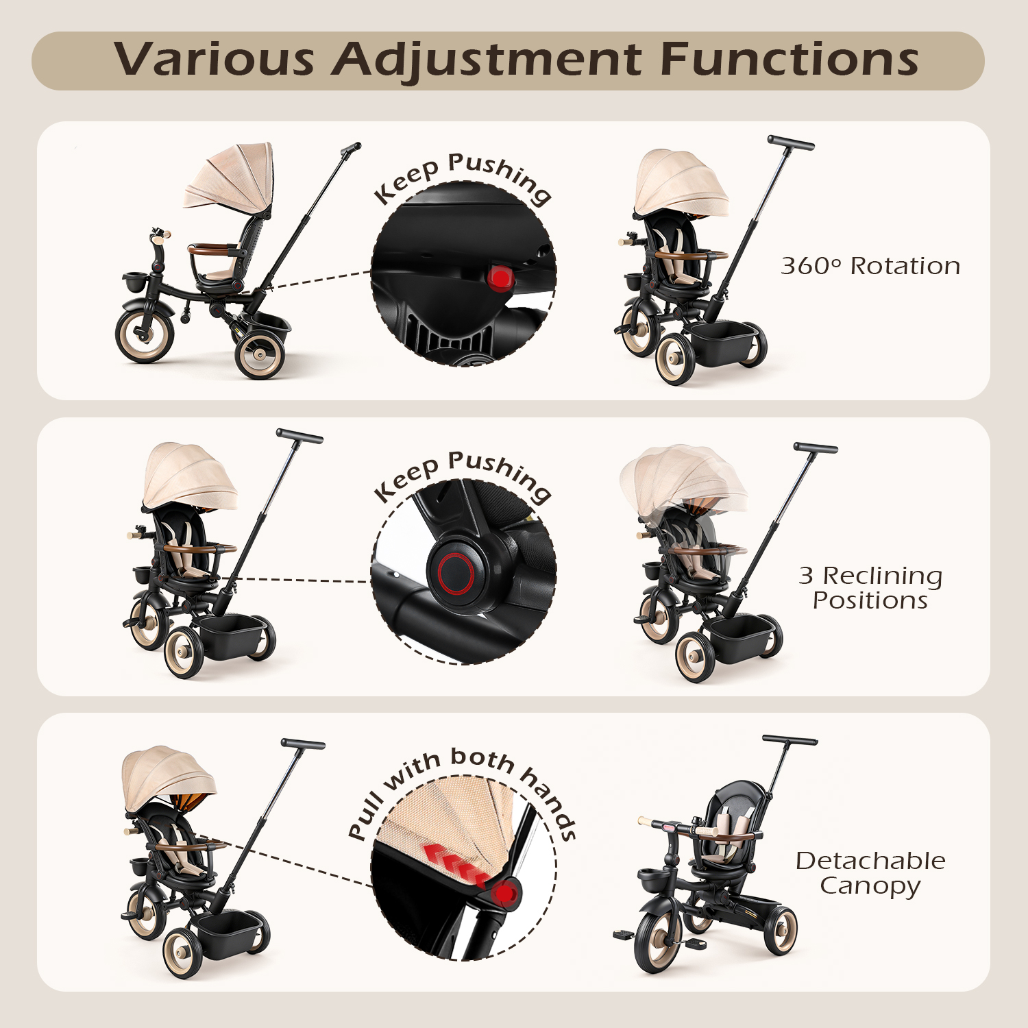 JoyStone 7-in-1 Foldable Tricycle Stroller for Toddlers Ages 1-6 photo 6