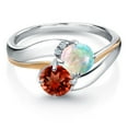 thumbnail image 2 of Gem Stone King 1.53 Cttw Red Garnet White Simulated Opal and Lab Grown Diamond 2-Stone Ring for Women | 925 Sterling Silver and 10K Yellow Gold | Wedding Engagement Anniversary Promise Ring | Size 7, 2 of 4