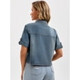 thumbnail image 4 of DARING DIVA Women's Short Sleeve Denim Collared Button Up Cropped Jean Jacket M Grey Blue, 4 of 7