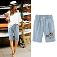 thumbnail image 3 of WIZUTIZ Women's Athletic Shorts Active Wide Leg Relaxed Loose Shorts Mid Rise Floral Print Shorts Knee-Length with Pockets Rolled Hem Drawstring Trousers for Lady Trendy Travel Blue Linen, 3 of 3