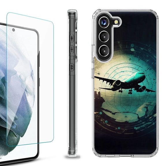 OneToughShield ® for Samsung Galaxy S23  S23 Plus 5G Shockproof Bumper Phone Case, with Tempered Glass Screen Protector - Flight Tracker
